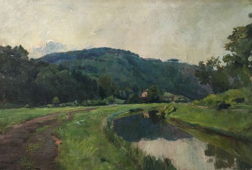 River Landscape - Antique Oil Painting