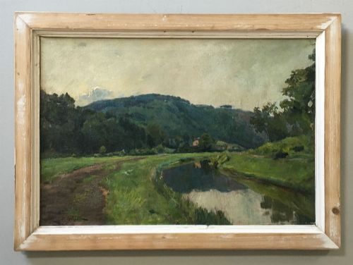 fig 1. River Landscape - Antique Oil Painting