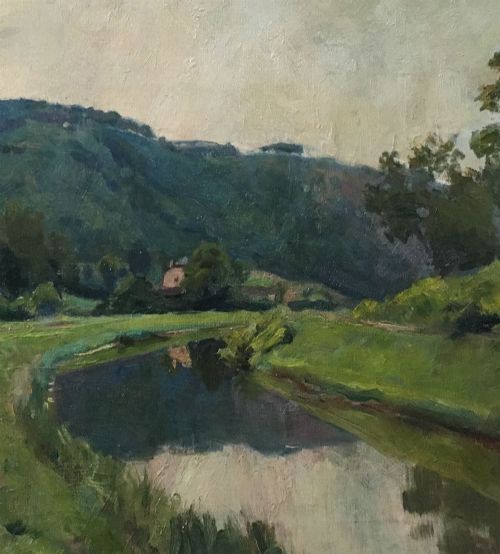 fig 2. River Landscape - Antique Oil Painting