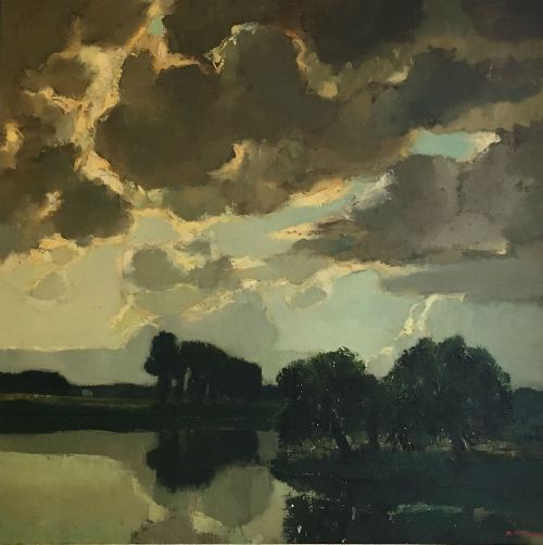 View of a Lake - Oil Painting