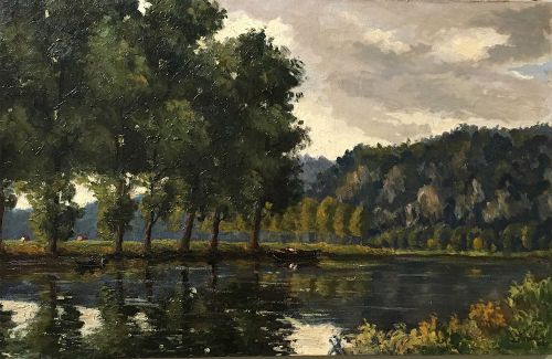 View of the River Meuse - Antique Oil Painting