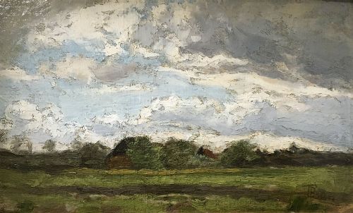 fig 1. View of a Farm - Antique Oil Painting