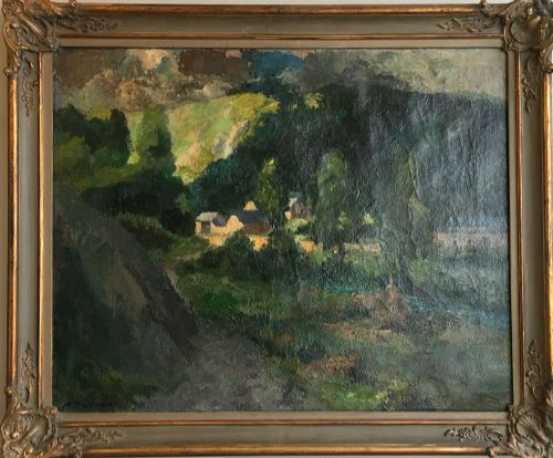 fig 1. Wooded Landscape - Antique Oil Painting
