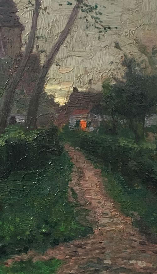 fig 2. Village in Evening Light - Antique Oil Painting