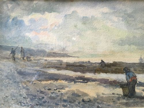 Gathering Mussels - Antique Watercolour