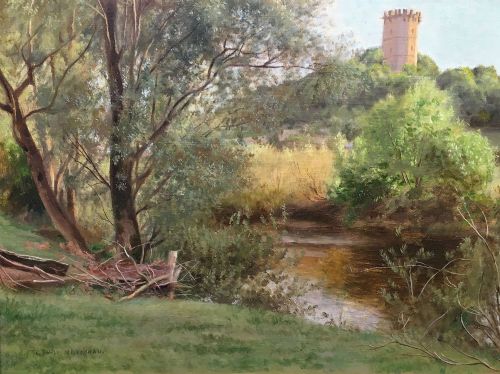 River View - Antique Oil Painting