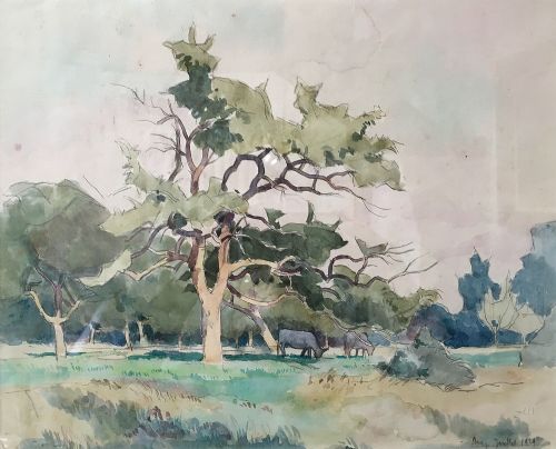 Cattle in a Summer Landscape - Watercolour
