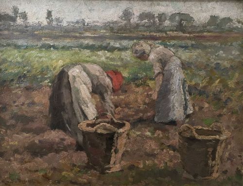 Working in the Fields - Antique Oil Painting