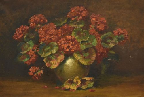 Geraniums - Antique Oil Painting