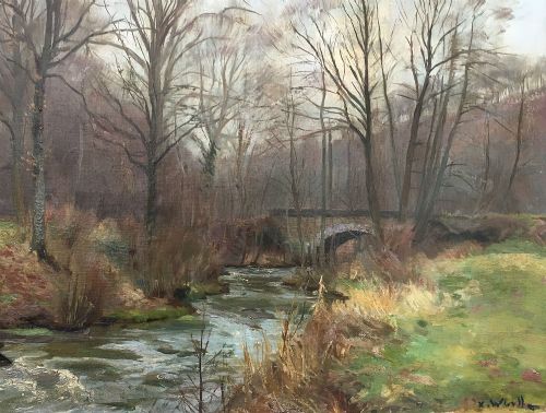 View of a Bridge - Antique Oil Painting