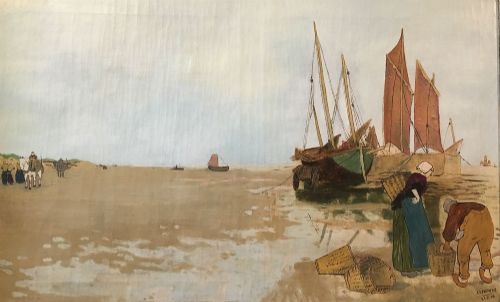 Dutch Fishing Scene - Antique Oil Painting