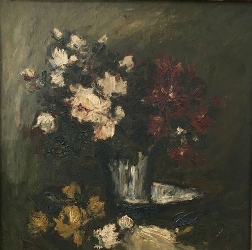 Vase of Roses - Antique Oil Painting