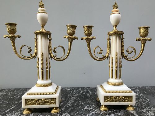 Pair of French Marble and Bronze Candelabre