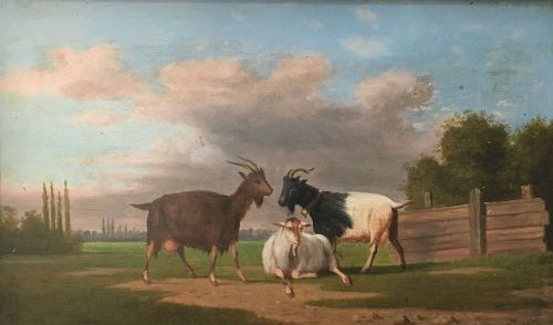 Three Goats - Antique Oil Painting