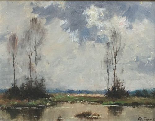 View of a Lake - Antique Oil Painting