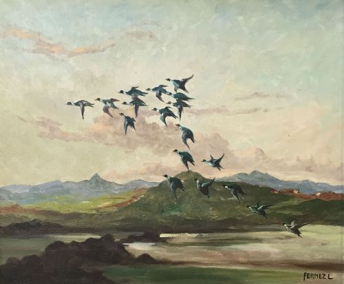 Ducks in Flight - Antique Oil Painting