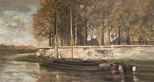 Boat on a River - Antique Oil Painting