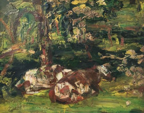Cows by a Lake - Antique Oil Painting
