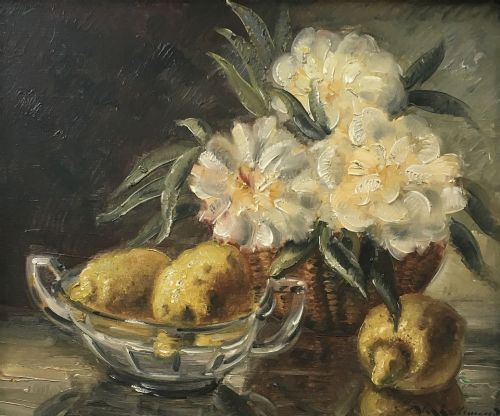 Flowers and Fruit - Antique Oil Painting