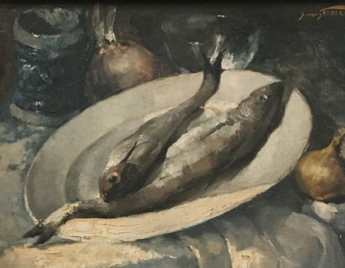 Two Fishes on a Plate - Oil Painting
