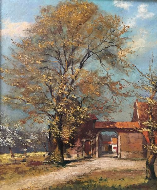 Entrance to a Farm - Antique Oil Painting