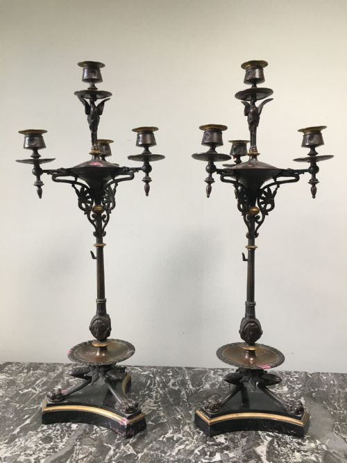 Pair of French Bronze Candelabra - 19th Century