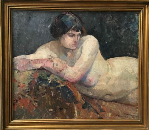 fig 1. Reclining Female Nude - Antique Oil Painting