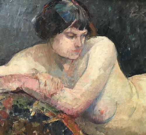 fig 3. Reclining Female Nude - Antique Oil Painting