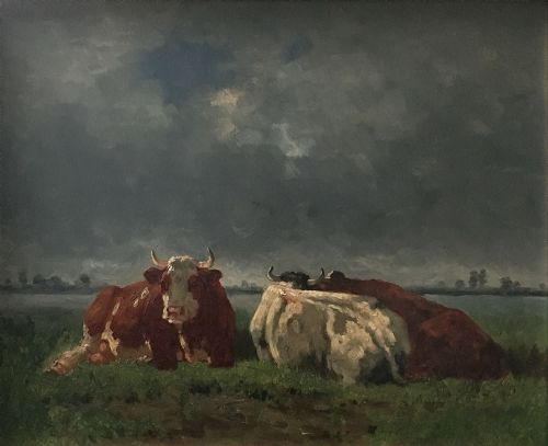 Three Cows - Antique Oil Painting