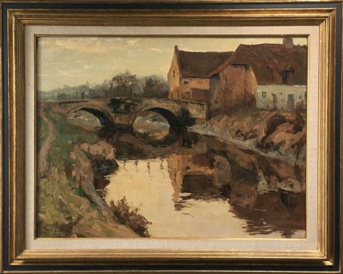 fig 1. View of a Bridge II - Antique oil painting