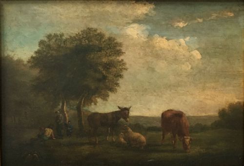 Animals in a  Landscape - Antique Oil Painting