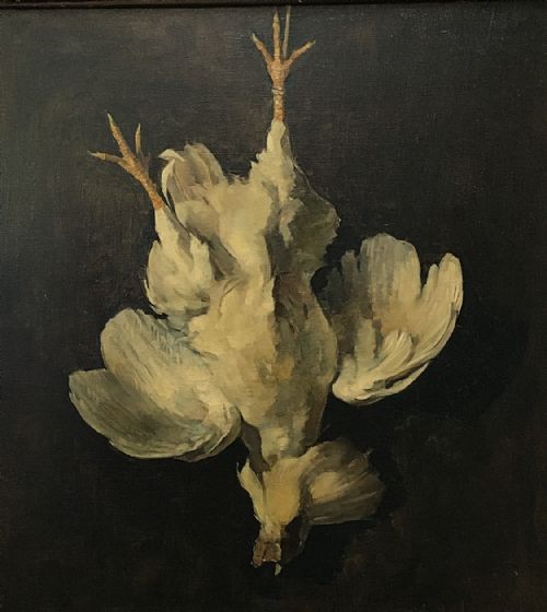 White Chicken - Antique Oil Painting