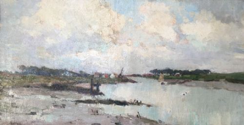 View of an Estuary- Antique Oil Painting