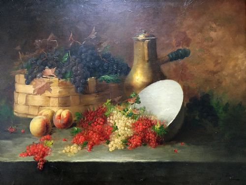 Grapes, Currants and Peaches - Antique Oil Painting