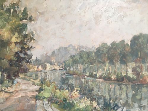 View of a River - Antique Oil Painting