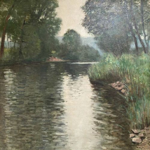 River View - Antique Oil Painting