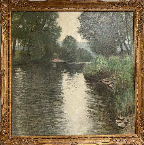 fig 1. River View - Antique Oil Painting
