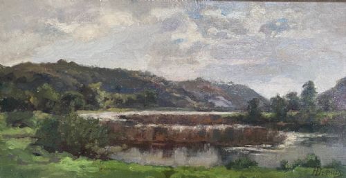 River Landscape - Antique Oil Painting