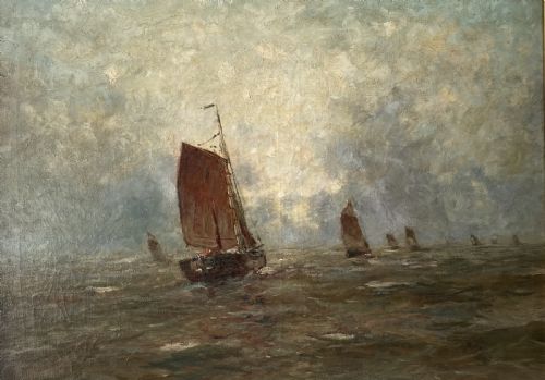 Fishing Boats - Antique Oil Painting