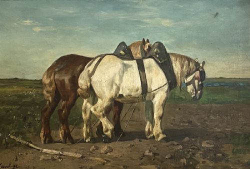 Working Horses - Antique Oil Painting