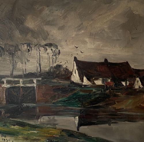 fig 2. House by the Lock - Antique Oil Painting
