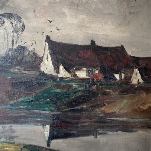 fig 4. House by the Lock - Antique Oil Painting