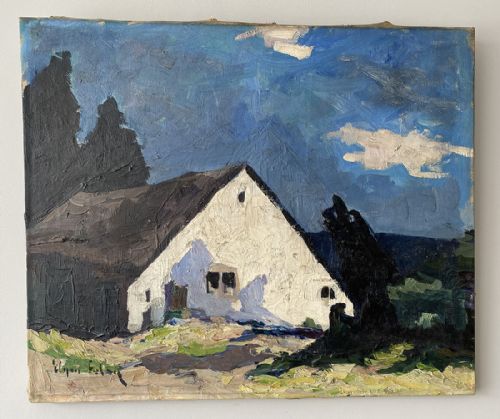fig 2. White Cottage - Antique Oil Painting