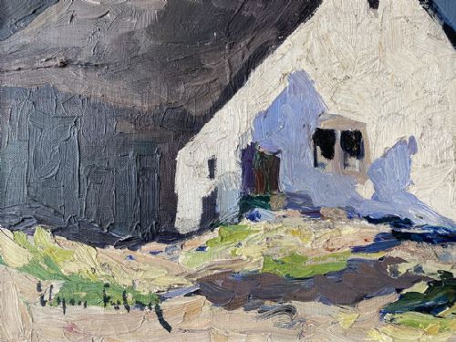 fig 3. White Cottage - Antique Oil Painting