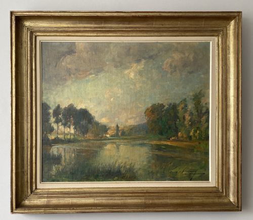 fig 1. View of a Lake - Antique Oil Painting
