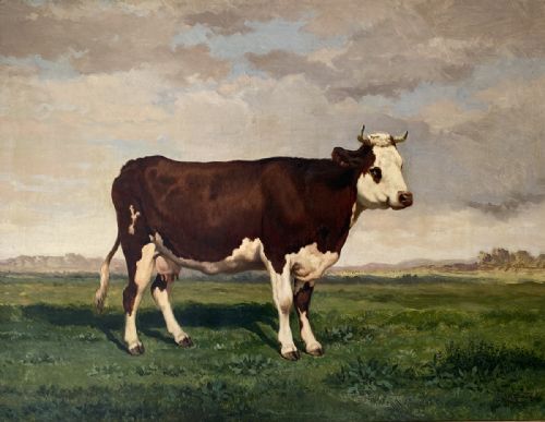 French Cow - Antique Oil Painting