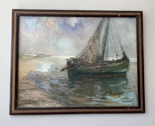 FISHING BOAT ANTIQUE PAINTING - ADDITIONAL PHOTO 1