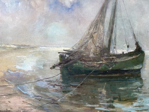FISHING BOAT ANTIQUE PAINTING - ADDITIONAL PHOTO 5