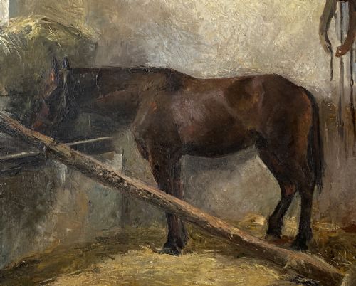 Horse in a Stable - Antique Oil Painting