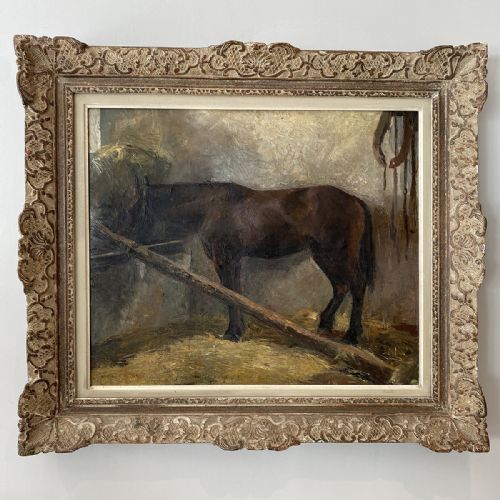 fig 1. Horse in a Stable - Antique Oil Painting